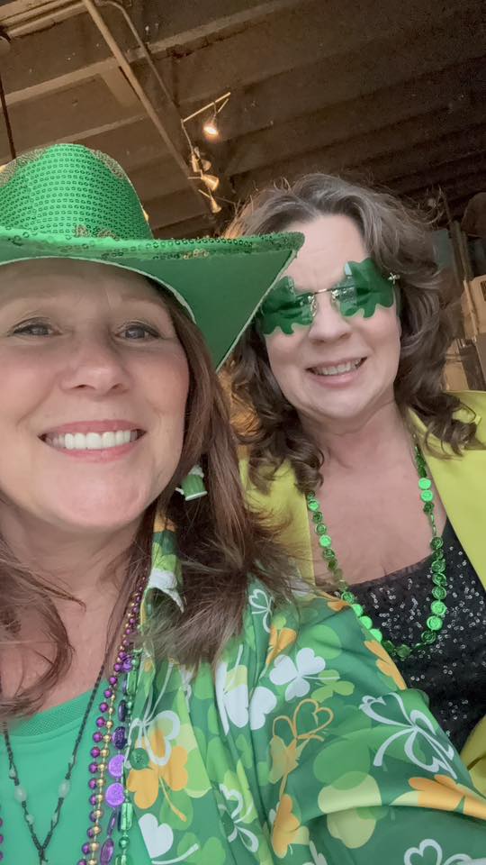 Nancy Bergeron and assistant celebrating St. Patrick's Day